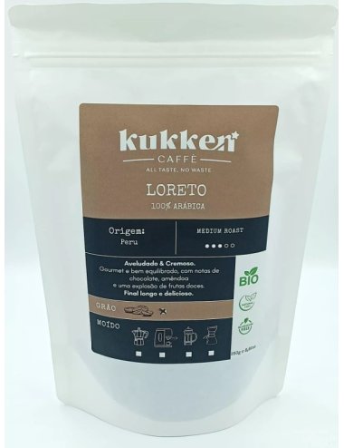 CAFÉ BIO TORRADO EM GRÃO LORETO- 250G - KUKKEN